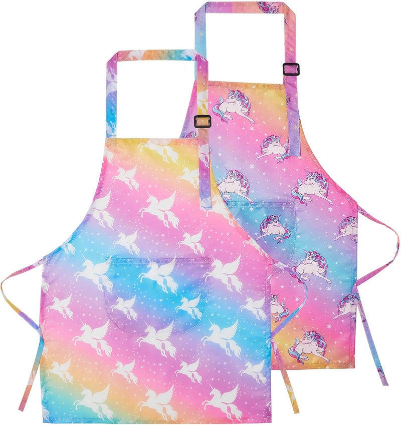 Lictin 2 Pack Kids Apron for Boys Girls for Cooking, Waterproof Art Apron with Pockets for Kids Painting Cooking Baking - Image 1